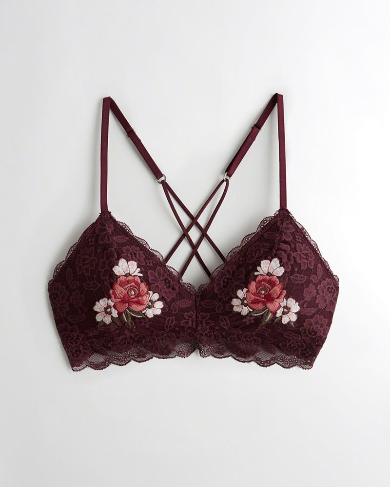 Bralette Hollister Donna Embroidered Trianglelette With Removable Pads Bordeaux Italia (236KTQYE)